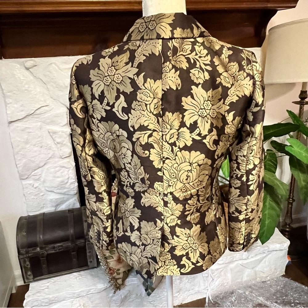 New York & Company Metallic Gold Floral Blazer Jacket Size 8 - Picture 5 of 13